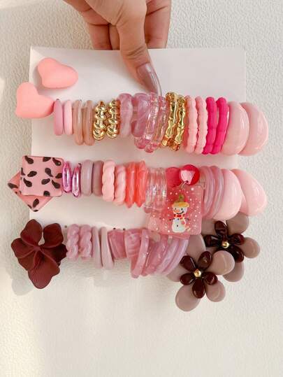 1-10对随机混搭心形花朵复古Y2K亚克力夸张时尚耳环套装，盲盒组合，女士礼物，母亲节，情人节，圣诞节，新年，日常佩戴