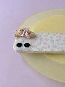 Joivida 1 件青春可爱女孩花卉白色经典全覆盖软手机壳 + 立体粉色格子蝴蝶结棕色兔子，适用于 17 Air 16 15 14 13 12 11 Pro Max Plus - 白色 - 查看 3