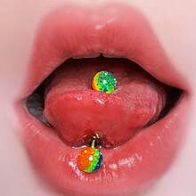 彩色亚克力三孔舌钉，钛钢外螺纹，独特舌环 - 彩色三拼壓克力舌釘 - 查看 2