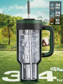 Meoky Bình nước bằng thép không gỉ 40oz có tay cầm, cốc cà phê du lịch cách nhiệt bằng thép không gỉ với ống hút 2 trong 1 và nắp chống rò rỉ, có thể rửa bằng máy rửa chén, dùng được cho cả đồ uống nóng và lạnh, hoàn hảo cho giá đỡ cốc trên ô tô, nhà, văn phòng, du lịch, hoạt động ngoài trời và làm quà tặng. - xanh quân đội - Xem 3