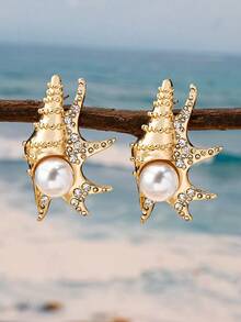 1 Đôi bông tai hình vỏ sò phong cách bãi biển mùa hè, trang sức giả ngọc trai phong cách Bohemian, thích hợp cho các bữa tiệc và du lịch của phụ nữ. - Nhiều màu - Xem 4