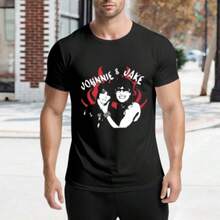 Nueva llegada de moda, camiseta de algodón estampada para hombres, diseño de pareja rojo, tela suave y transpirable, perfecta para uso casual y comodidad. - Negro - Ver 4
