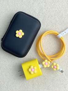 6pcs Minimalist Floral Design Cable Protector Set, Gift For 20W Apple Charging Cable - Multicolor - View 9