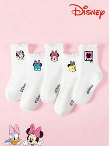 Disney 5双米妮蕾丝边中筒袜，整体造型可爱，甜美风格，图案萌趣，时尚休闲透气学生袜，适合日常穿着、返校季、节日礼物，袜子 - 彩色 - 查看 1