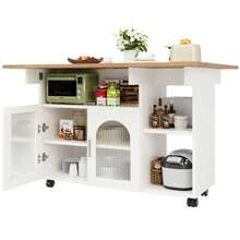 Kitchen Island, Modern Kitchen Island, Kitchen Cabinet, Removable Serving Cart, Sideboard, Wood-Look Dining Cart, Buffet, Multifunctional Dining Table With Storage, Black - 白色 - 查看 10