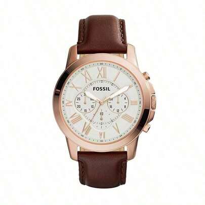 Fossil 3-Eye Quartz Men's Watch, Brown Leather Strap, Business Casual Style, Suitable For Daily Wear And As A Gift For Men. FS4991