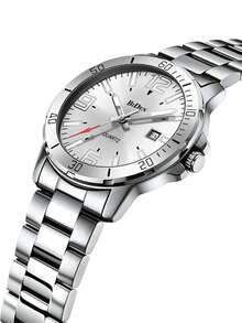 BIDEN 1pc Men's Watch, Fashion Casual, Waterproof Luminous Calendar Quartz Watch, Solid Steel Strap, Men's Business Watch - Silver - View 7