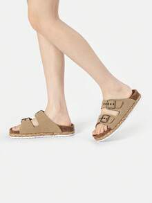Sandales à enfiler en liège pour femmes, casual, extérieur, plage - Nude - Voir 2