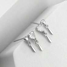 1pc Fashionable Unique Hanging Elegant 925 Sterling Silver Cubic Zirconia Heart Stud Earrings, Suitable For Women To Wear On Vacation, Party, Wedding, And Daily Occasions - Silver - View 8