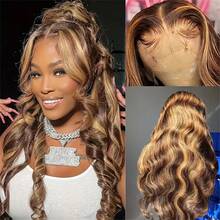 ZHUICHAO 180% Density 13x6 HD Transparent Lace Front Wigs Pre Plucked Hairline Wigs #P4/27 Highlight 24 Inch Glueless Ombre Honey Gold Body Wave Human Blended Hair Women's Fashion Wig Suitable For Daily Wear Or Gatherings - SP4/27 - View 6
