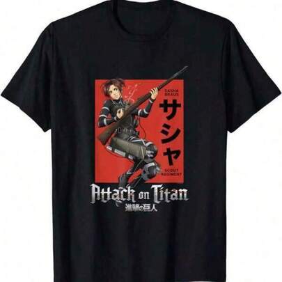 Playera De Hombre Dam Julgrafik-T-shirt Herr Anime - Tema Tryck T-shirt Attacks Ons Titans Säsong 4 Sasha Loading Gun T-shirt Herrkläder Anime T-shirt Streetwear Ropa Hombre Toppar Herr T-shirt För Våra Dörrar, Perfekt Jul- & Högtidsgåva För Vänner, Halloween-T-shirts För Herrar Lämplig För Utomhusbruk Vardagskläder På Sommar Mönstrad Tryckt Kortärmad Topp T-shirt