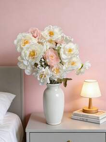 3/6pcs Artificial Silk Peony & Baby's Breath Flower Bouquet - Modern Minimalist Ins Style Fake Floral Decor, Suitable For Home Indoor Living Room Tabletop, Bedroom Vanity, Entryway Vase Centerpiece, And Balcony Decoration - Multicolor - View 5