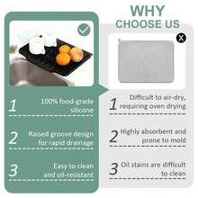 Silicone Kitchen Countertop Dish Drying Mat With Water Collection Tray Non-Slip Pad,Large Rubber Dish Drain Mat Dish Rack Mat - màu đen - Xem 4