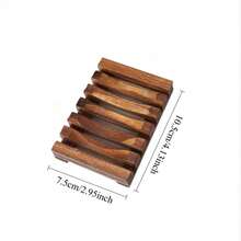 1pc Wooden Soap Dish, Hawaiian Style Bathroom Accessory, Handmade Natural Wooden Soap Dish, Rectangular Wooden Soap Tray Shower Drain Rack, Can Hold Soap, Sponge And Other Items - Multicolor - View 2