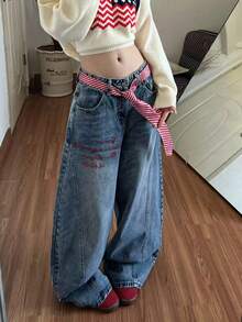 1pc Red Tie/Belt, JK Uniform Tie For Women, School Style Waist Belt, Perfect Accessory For Sailor Uniform. Featuring A Slim Striped Design, Suitable For Casual Wear, Weekend Outings, Dates, Campus Trips, Street Photography, And More. A Fashionable And Versatile Accessory, Also An Ideal Choice For Christmas Decoration. - Multicolor - View 8