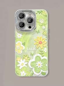 1pc High-End Oil Painting Daisy Stand Phone Case With Mirror, Suitable For 11/12/13/14/15/16 Pro/17 Pro Max, Gradient Chiffon Full Coverage Protective Case, Valentine's Day Gift - Green - View 6