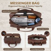 NEWHEY Men's Briefcase Messenger Bag 16-Inch Leather Laptop Bag Work Briefcase Vintage Men's Shoulder Bag For Business, Office, And Travel, Brown - Multicolor - View 5