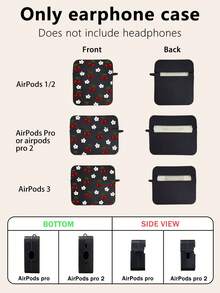 Vintage Red Cherry & White Floral Pattern Black Square Matte Apple Bluetooth Earphone Protective Case, Comes With 1 Black Carabiner For Easy Carrying, Precise Cutouts For Charging And Access, Suitable For Commuting, Campus And As A Small Gift For Girlfriend/Best Friend - Black - View 9