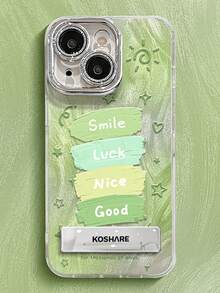 1pc Electroplated Glitter Full Coverage Green Luck Phone Case With 3D Metal Stand, Compatible With IPhone 11/12/13/14/15/16/17/Pro Max - Green - View 4
