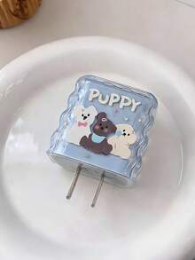 可爱卡通三只小狗蓝色充电器保护套 - 兼容 15/16/17 20W 充电器，防止数据线断裂，情人节礼物 - 淺藍色 - 查看 8