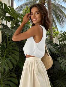 Women's Minimalist Crew Neck Solid Color Knit Tank Top - White - View 5