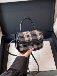 Mini Fashionable Solid Color Woven Leisure College Elegant Style Women Handbag Tote Bag - Black - View 5