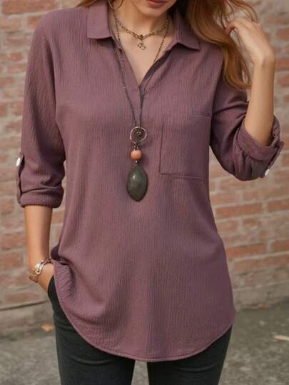 1pc Women's Elegant Long Sleeve Solid Color Casual Shirt, Suitable For Spring, Summer, Autumn, Fashionable | Elegant Style | Comfortable Fit, Suitable For Daily Commute And Dates