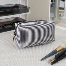 大容量拉链化妆包，泡泡雪纺刺绣条纹洗漱包，旅行化妆品收纳包，沙滩必备，女士美容学习用品 - 彩色 - 查看 21