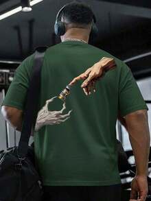 Oversized T-Shirt For Gym Streetwear, Trenbolone Print, GYM RAT, Premium Fabric, Comfort, Adam's Hand Design, High Quality, Workout, Running, Juice - 軍綠色 - 查看 1