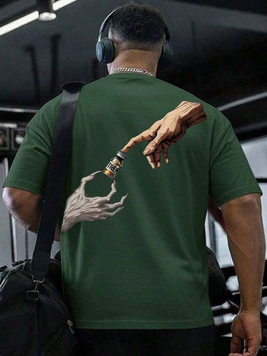 Oversized T-Shirt For Gym Streetwear, Trenbolone Print, GYM RAT, Premium Fabric, Comfort, Adam's Hand Design, High Quality, Workout, Running, Juice - 軍綠色 - 查看 1