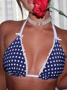 Women's Y2k Gingham Bow Bikini Set 2 Piece Bikini Shorts Sets Halter Triangle Boyshort Swimsuit Swimwear Cute Plaid Swimwear With Boyshorts - 寶藍色 - 查看 3