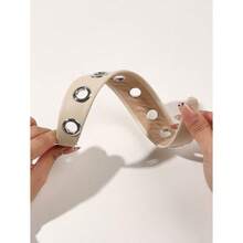 1pc Fashionable Punk Style Brown Faux Leather Metal Hollow Headband, Versatile Accessory - 米色 - 查看 5