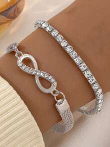 一套两件时尚简约无限符号造型手链，创意8字形手镯，女士饰品 - 手鐲 - 查看 8