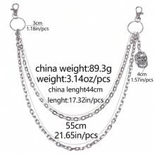 1件装时尚嘻哈金属腰链，朋克骷髅装饰牛仔裤链，男士休闲装 - 銀色 - 查看 5