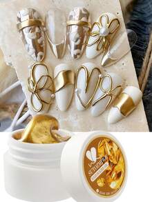 FULL BEAUTY 5克金色3D立体造型雕塑不粘手部延长美甲凝胶金属镜面效果设计春夏花朵造型美甲用品美甲饰品 - 金色 - 查看 8