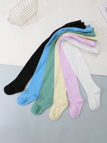 6pcs Girls' Solid Color Snug Fit Leggings, Suitable For Spring, Autumn And All Seasons - Multicolor - View 5