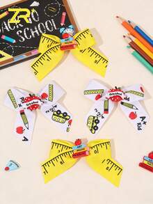 2Pcs Elegant Hair Bow Clips | Colorful Fabric Ruler & Apple Design, Perfect For Back To School And Daily Wear - Multicolor - View 2