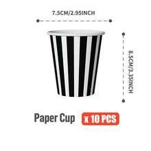 25件套黑白条纹一次性餐盘、餐巾纸、杯子 - 一次性派对用品套装，适用于生日、婚礼、主题派对、家庭野餐 - 彩色 - 查看 9