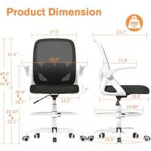 ORRSAKER - Silla de dibujo alta con soporte lumbar y reposapiés silla de computadora ergonómica de altura extendida para trabajo en casa silla de oficina de malla transpirable con brazos abatibles - BLANCO - Ver 2