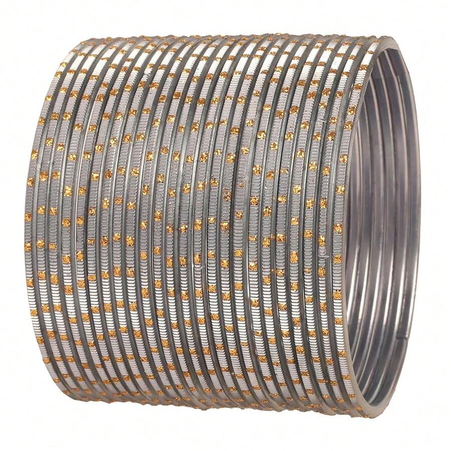 Touchstone Bollywood Pretty Fashion Golden Dots Gorgeous Vintage Textured Color Attractive Designer Jewelry Bangle Bracelets For Women. - 灰色 - 查看 1