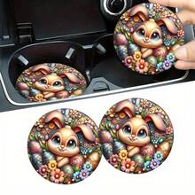 Easter Cartoon Rabbit Print Round Car Cup Coaster - Multicolor - View 1