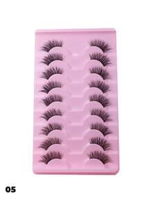 9对透明带猫眼假睫毛，短款柔软3D貂毛睫毛，自然妆容，条状假睫毛 - 黑色 - 查看 16