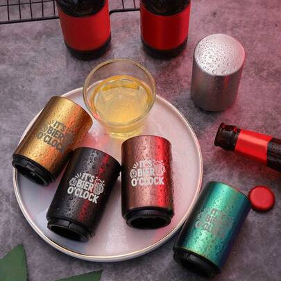 Laser-Engraved Stainless Steel Magnetic Bottle Opener With A Beer Theme, Automatic Push-Down Bottle Opener, A Cool Kitchen And Bar Accessory, Perfect For Family Gatherings, Game Days, Outdoor Barbecues, And A Perfect Gift For Father's Day, Valentine's Day, Beer Festivals, And Eid Al-Fitr.