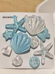 10pcs Cute Summer Beach Theme Starfish & Seashell Resin DIY Shoe Charms, Suitable For Garden Shoes, Sandals, Valentine's Day Gift - Transparent - View 4