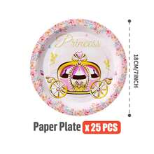 100/25/10入 粉色花朵公主城堡一次性餐盤紙巾杯子，一次性派對用品套裝，適合25位賓客，一次性紙盤派對餐具，適用於生日、婚禮主題派對、家庭野餐 - 彩色 - 查看 11