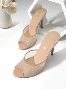 Women High Heels Stiletto Mule Sandals, Sexy Peep Toe Slip On Sandals For Party Dressy Prom Wedding Casual Wearing - 裸色 - 查看 1
