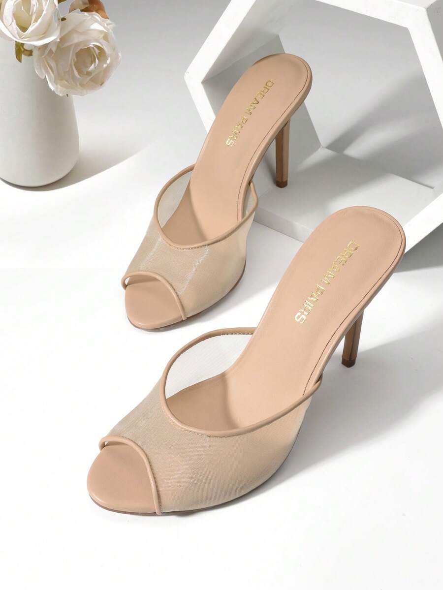 Women High Heels Stiletto Mule Sandals, Sexy Peep Toe Slip On Sandals For Party Dressy Prom Wedding Casual Wearing - 裸色 - 查看 1