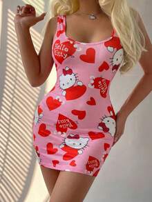 SANRIO 1 chiếc đầm hai dây Hello Kitty màu hồng, kiểu dáng đơn giản, dễ thương dành cho nữ. - Hồng - Xem 2