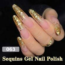 16毫升香槟金闪粉凝胶指甲油，闪耀全息亮片，适合圣诞节、新年派对、迪斯科美甲，可卸除UV/LED凝胶指甲油，高光泽美甲 - 金色 - 查看 9