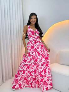 Women's Long Dress With Butterfly Knot - 粉紅印記 - 查看 1